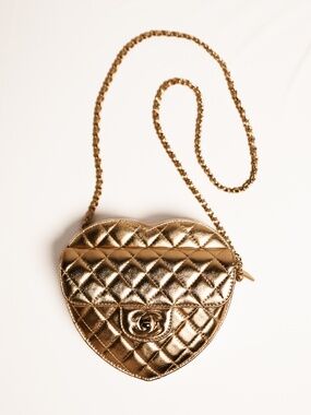 Chanel CC in Love Heart Bag Metallic Golden Quilted Lambskin